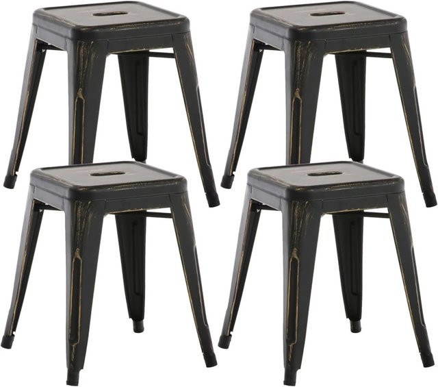 DELUKE Hocker FULDA 4er Set Stapelhocker aus Metall im Industrial-Look, Farbe Schwarz-Gold, B/T/H: 40 x 40 x 46 cm - Bild 1