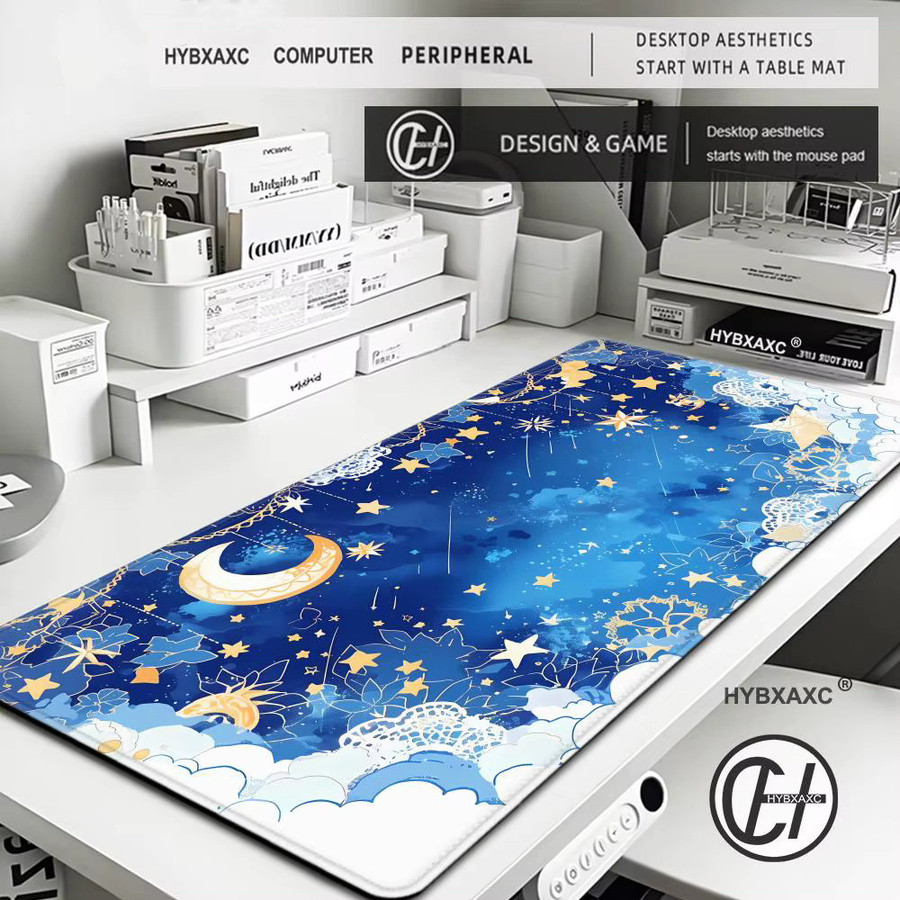 HYBXAXC Gaming Mousepad Sternenhimmel Mond Schwarz XXL Schreibtischmatte für PC und Tastatur - Bild 2