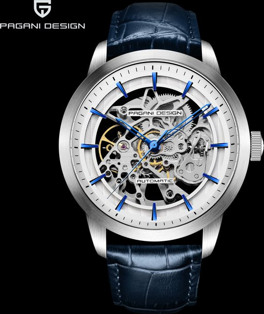 PAGANI DESIGN Armbanduhr, Automatik, Edelstahl, Blau, Leder, Herren - Bild 1