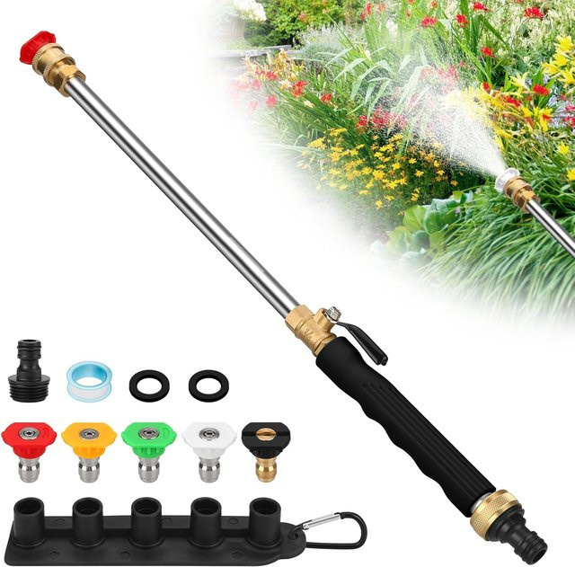 NIUXIANG 5-in-1 Hochdruckdüse für den Gartenschlauch mit Schnellanschluss und Multi-Pattern-Funktion, Schwarz - Bild 1