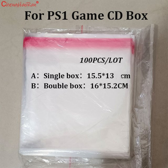100 Stück selbstklebende Schutzbeutel von ChengHaoRan für PS1 Single und Double Disc Boxen, transparent, staubdicht und feuchtigkeitsbeständig - Bild 1