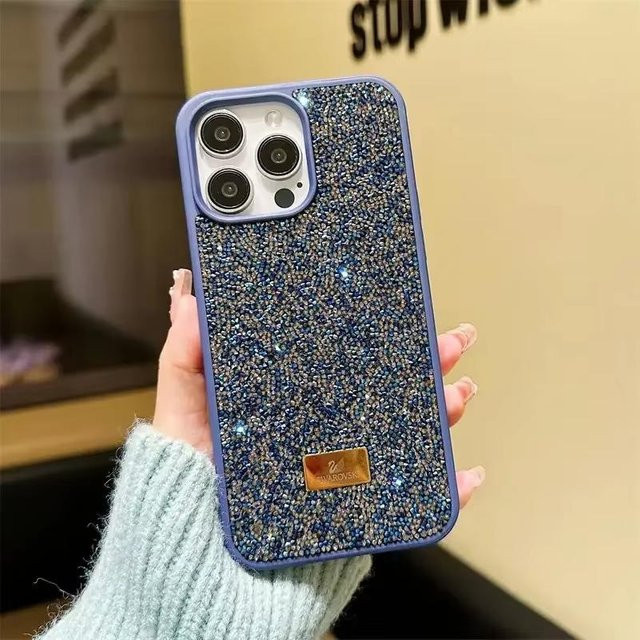 Luxuriöse Strass-Telefonhülle für iPhone 16 15 14 13 12 11 Pro Max Plus in Dunkelblau, stoßfeste Rückseitenhülle für Damen - Bild 1