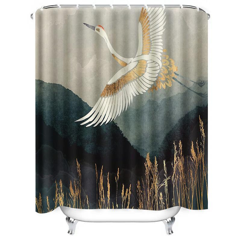 Japanischer Kranich Duschvorhang mit Naturmotiv im Zen-Stil von JMG Household Supplies, Mehrfarbig, B: 90 cm, H: 180 cm - Bild 2