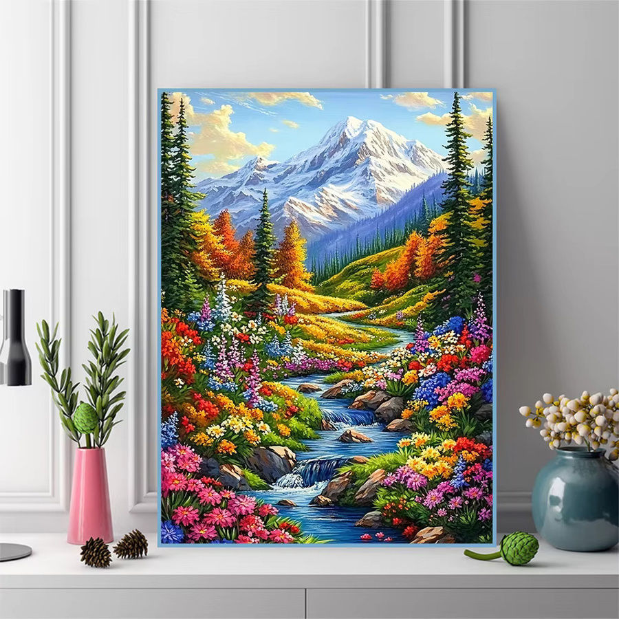 EverShine Diamant-Stickerei DIY Landschaftsgemälde Schneeberg und Blumen in Mehrfarbig, B/H: 30 x 30 cm - Bild 3