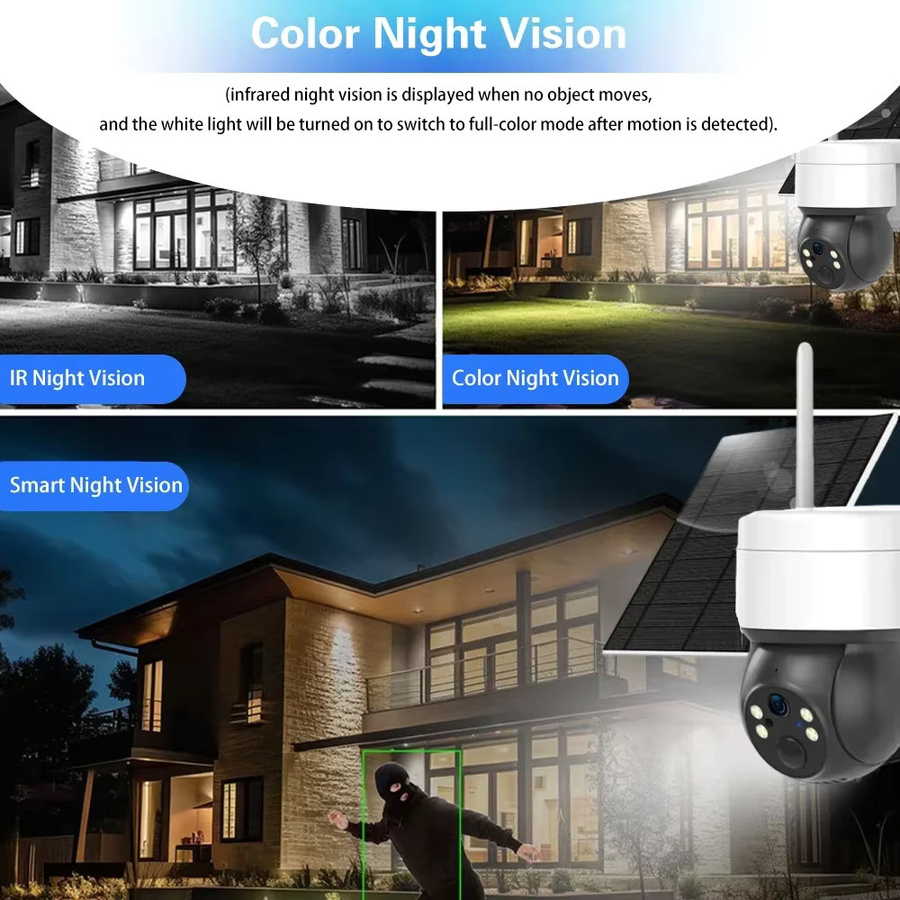 Tuya Smart WiFi Solar Außenkamera mit 5MP Auflösung, Batteriebetrieben, PTZ, Farbe Nachtsicht und PIR Bewegungserkennung, Weiß - Bild 3