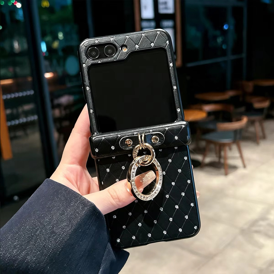 Rhombus-Gittermuster Kunstleder-Handyhülle für Samsung Galaxy Z Flip 8, 7 FE, 6, Flip 5, Flip 4, Flip 3 5G in Schwarz - Bild 2