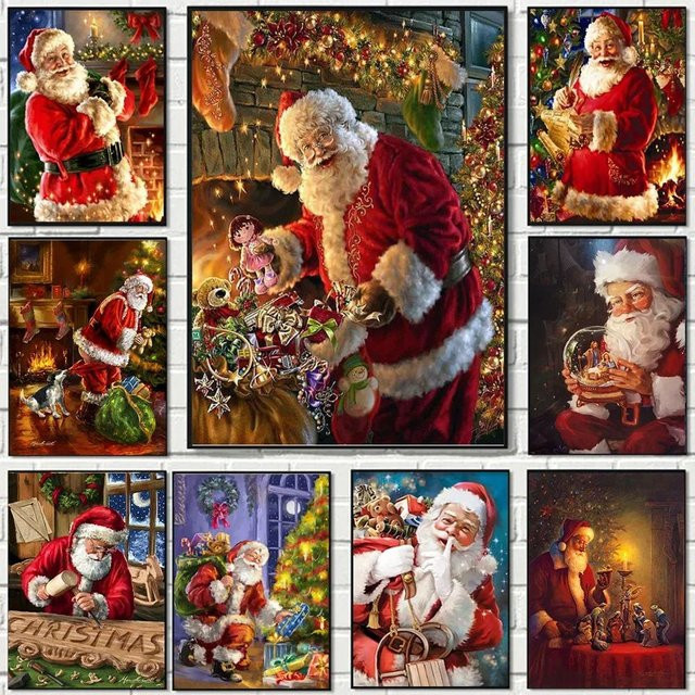 YUTTEE 5D DIY Diamantmalerei Weihnachten Weihnachtsmann und Schneemann als rundes Mosaik Wandbild in Multicolour, Durchmesser: 30 cm - Bild 1
