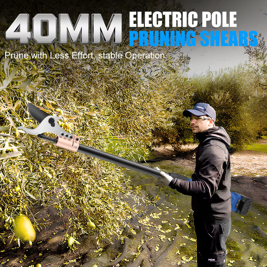 SWANSOFT 921-1 Elektrische Gartenschere in Blau mit 40 mm Schnittdurchmesser, 90 cm Stiel und zwei 4Ah Akkus zum Beschneiden hoher Äste - Bild 5