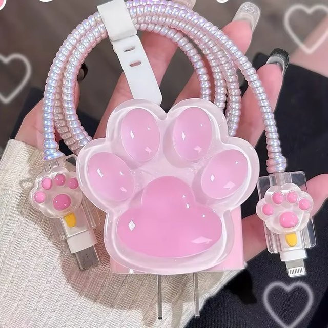 Apple Katzenpfoten Datenkabel-Schutzhülle für iPhone Schnellladegeräte in Pink - Bild 1