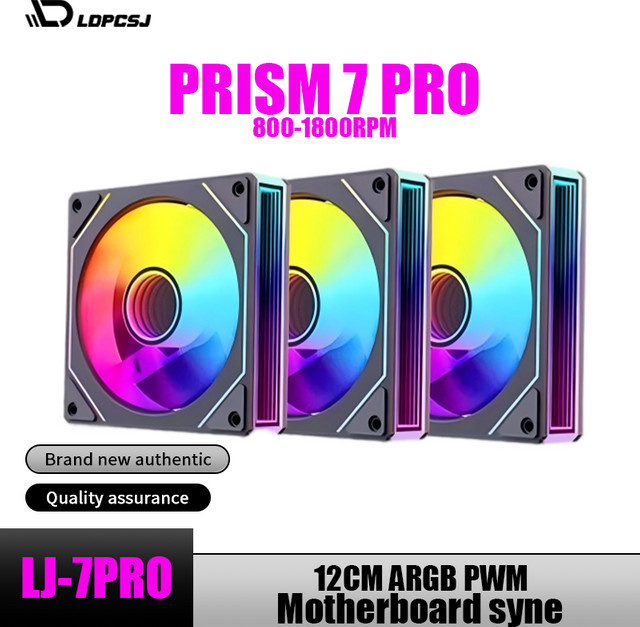 LDPCSJ Prism 7 PRO ARGB PC-Gehäuselüfter mit Infinity-Spiegel-Design, 120mm, 4-PIN PWM, Schwarz/Mehrfarbig - Bild 1