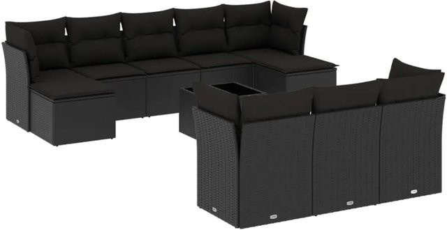 vidaXL 11-tlg Garten-Sofagarnitur aus Poly-Rattan mit Kissen in Schwarz - Bild 1