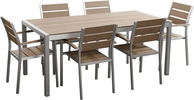Beliani Gartentisch Set VERNIO aus Kunstholz und Aluminium in Braun und Silber, B/T/H: 180 x 90 x 76 cm - Bild 1
