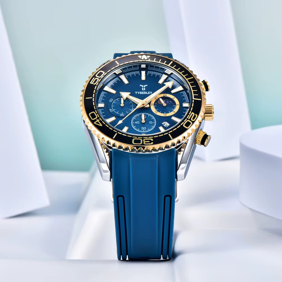 TYBERLEY Armbanduhr Chronograph, Quarz, Edelstahl, Kautschuk, Schwarz, Herren - Bild 3