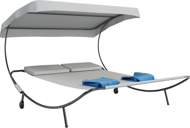 Doppelliege Bindox von VCM mit Sonnendach und Textilene in Creme/Beige, B/T/H: 200 x 180 x 137 cm - Bild 1