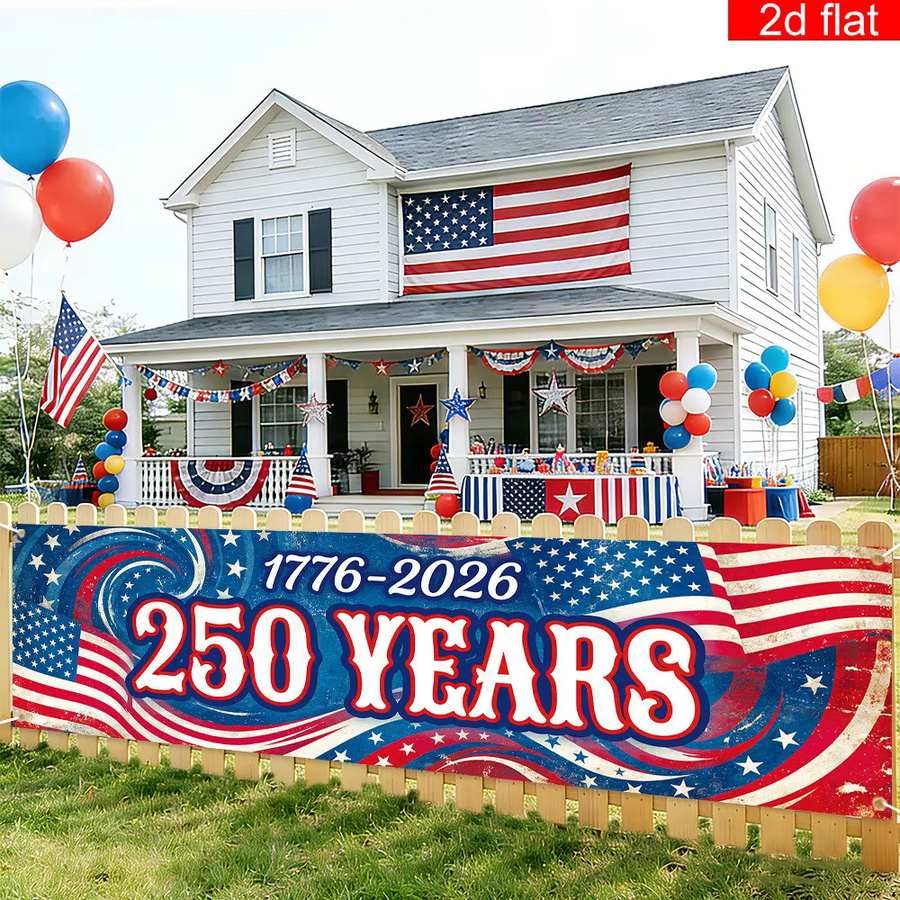 OURFETE USA 250. Jubiläumsbanner Patriotische Dekoration 1776-2026 Mehrfarbig B: 200 cm, H: 45 cm, T: 1 cm - Bild 3