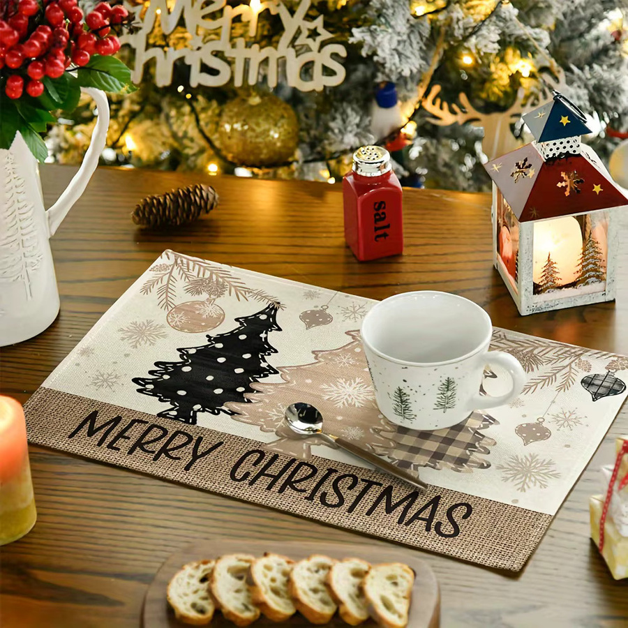 VIKAMA 4-teiliges weihnachtliches Tischset aus Leinen mit Goldrand und Tannenzapfen-Design - Bild 4