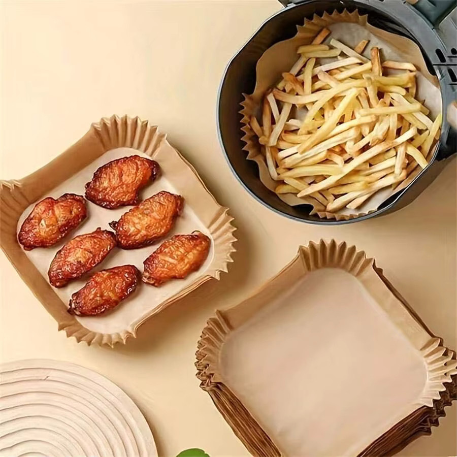 100 Stück quadratische Einweg-Luftfritteuse-Einlagen aus Ölpapier in Braun für frittierte Lebensmittel und Backen - Bild 3