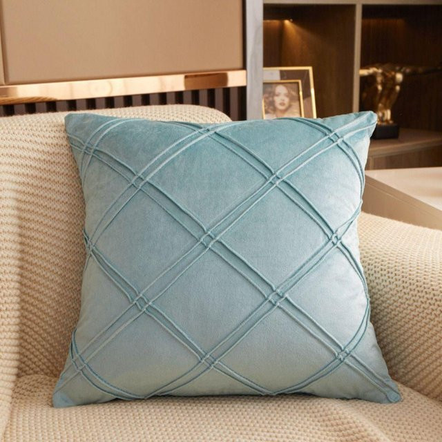 Yiran Furniture Quadratische Samtkissenbezüge mit Diamantmuster in Hellblau, B/T/H: 45 x 45 x 45 cm - Bild 1