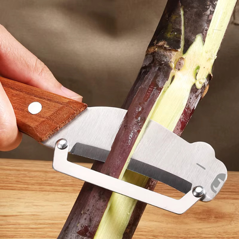 Multifunktionaler WXCOO Küchenschäler mit Holzgriff in Braun für Obst, Gemüse und Kürbis - Bild 3