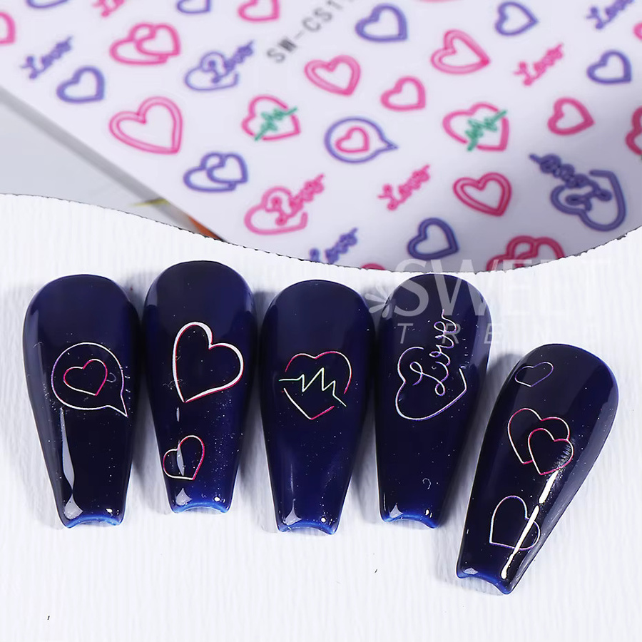 SWEET TREND Nagelaufkleber, Cartoon Herz, Bunte Gradienten, 3 Stück - Bild 3