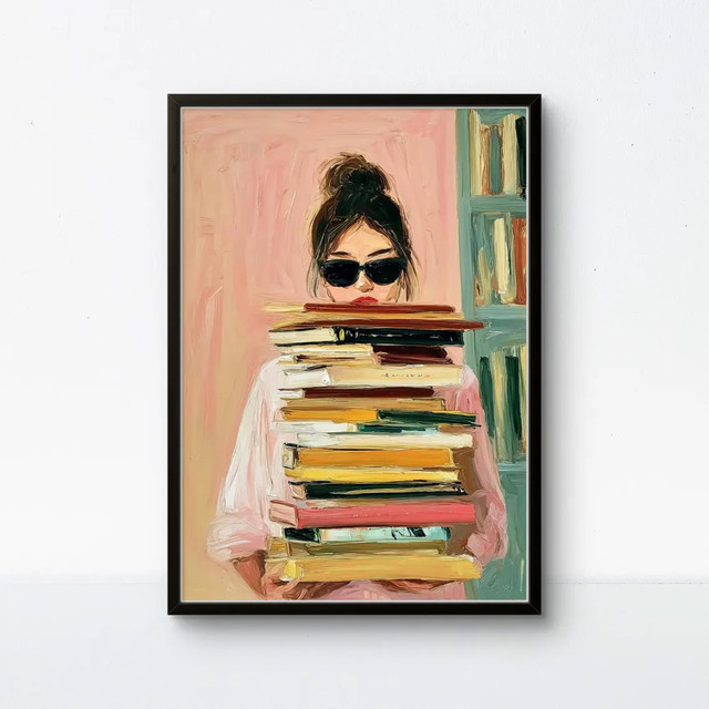 Wandkunst-Druck Buchliebhaber mit Sonnenbrille in Rosa als Paper Poster - Bild 1