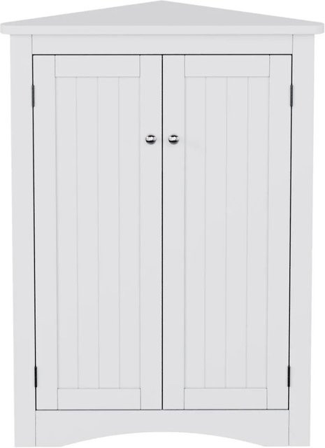 PXloue Eckschrank Badezimmer Weiß, Freistehende Eckkommode aus MDF mit 3 Ebenen und Türen, Breite: 61 cm, Höhe: 61,5 cm - Bild 1