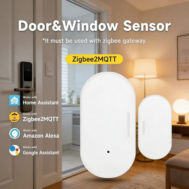iHseno Zigbee 3.0 Z2MQTT Tür- und Fenstersensor in Weiß, magnetischer Smart-Home-Sicherheitsdetektor für Home Assistant, Alexa und Google - Bild 1