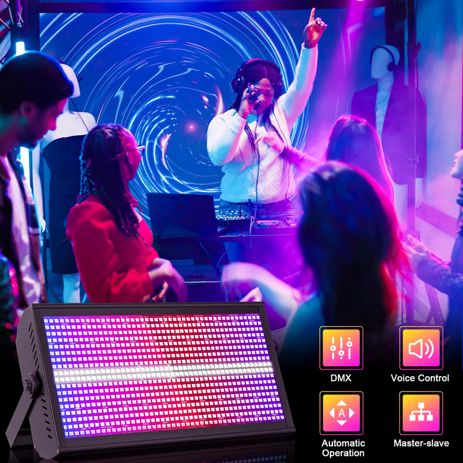 U'King 4er-Set 200W LED RGBW Stroboskop-Lichter mit DMX512 Wash-Bühnenbeleuchtung und Uplight in Schwarz - Bild 5