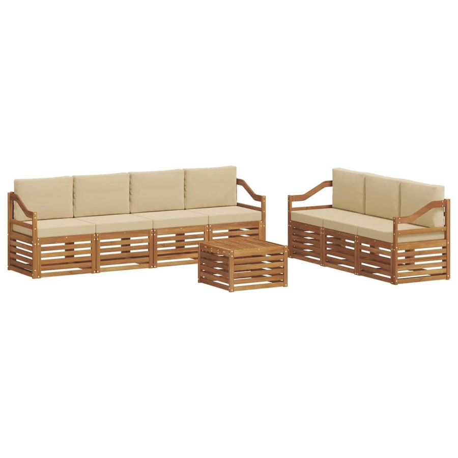 vidaXL Sofagarnitur 8-teilig aus Massivholz Akazie in Natur und Beige mit Tisch und Polstern - Bild 2