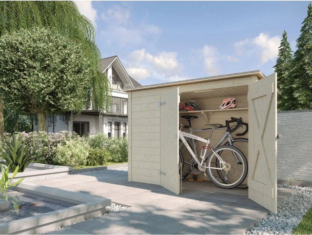 WEKA Gartenhaus Fahrrad-Box Pultdach-Mehrzweckschrank aus Massivholz in Beige B/H/T: 219 x 151 x 84 cm - Bild 1