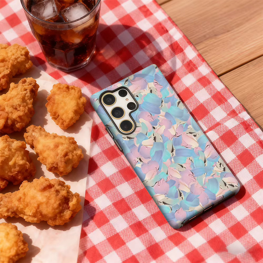Stoßfeste doppellagige Handyhülle Pastell Brush Swirl für Samsung Galaxy S25 Ultra, S24 und S23 Ultra Plus in Multicolour - Bild 4