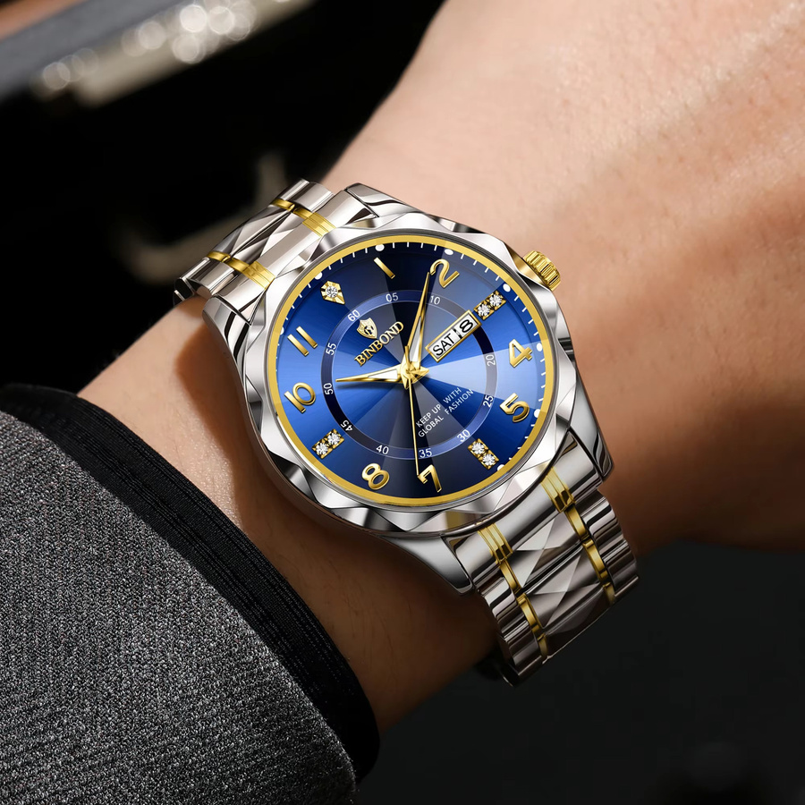BINBOND Armbanduhr Edelstahl, Quarz, Blau, Herren - Bild 5