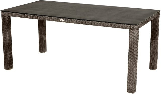 Ploß Rocking Dining Tisch aus Polyrattan mit Glasplatte in Steinoptik, grau/braun-meliert, B/T: 170 x 90 cm - Bild 1