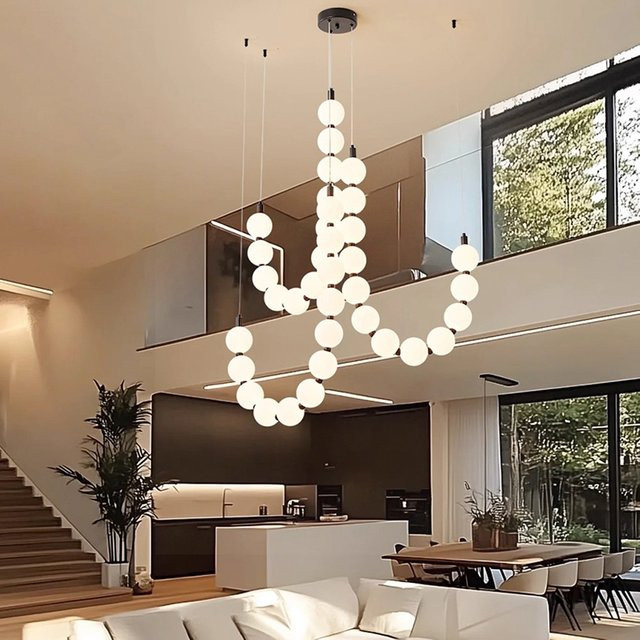 Gbbmade Pendelleuchte im skandinavischen Stil mit weißem Glasschirm für Wohnzimmer und Treppenhäuser - Bild 1