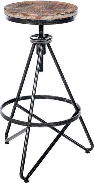 CLP Barhocker Karla in Silber und Braun im Industrial Design mit Holz und Metall - Bild 1