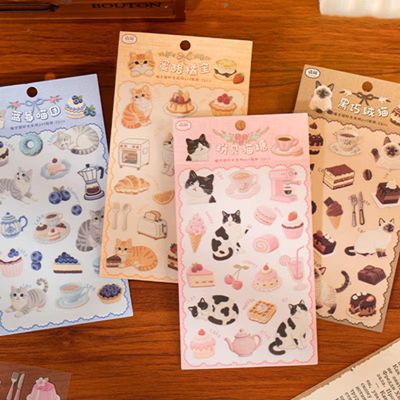Mr.Paper Tier-Aufkleber mit Cartoon-Siamese-Katze, 2 Blatt pro Packung, PET-Aufkleber in Multicolour für DIY-Dekorationen - Bild 2
