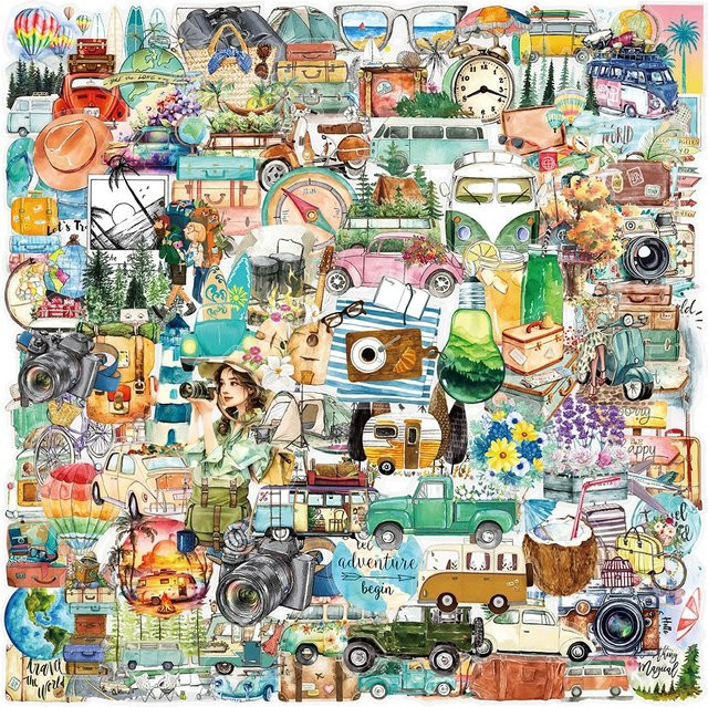 Rspctou Outdoor Reise Landschaft Aufkleber Set, Wasserdichte Cartoon Graffiti Sticker für Camping, Gepäck, Laptop und Telefon, Mehrfarbig - Bild 1