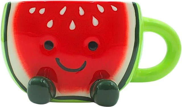 Dekohelden24 Kaffeebecher Melone mit Melonengesicht in Grün und Rot, Keramiktasse, Höhe: 7 cm, Durchmesser: 14 cm - Bild 1