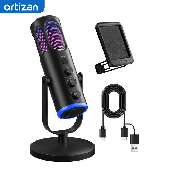 ORTIZAN Gaming-Kondensatormikrofon mit RGB-Beleuchtung und Geräuschunterdrückung in Schwarz und Multicolour - Bild 1