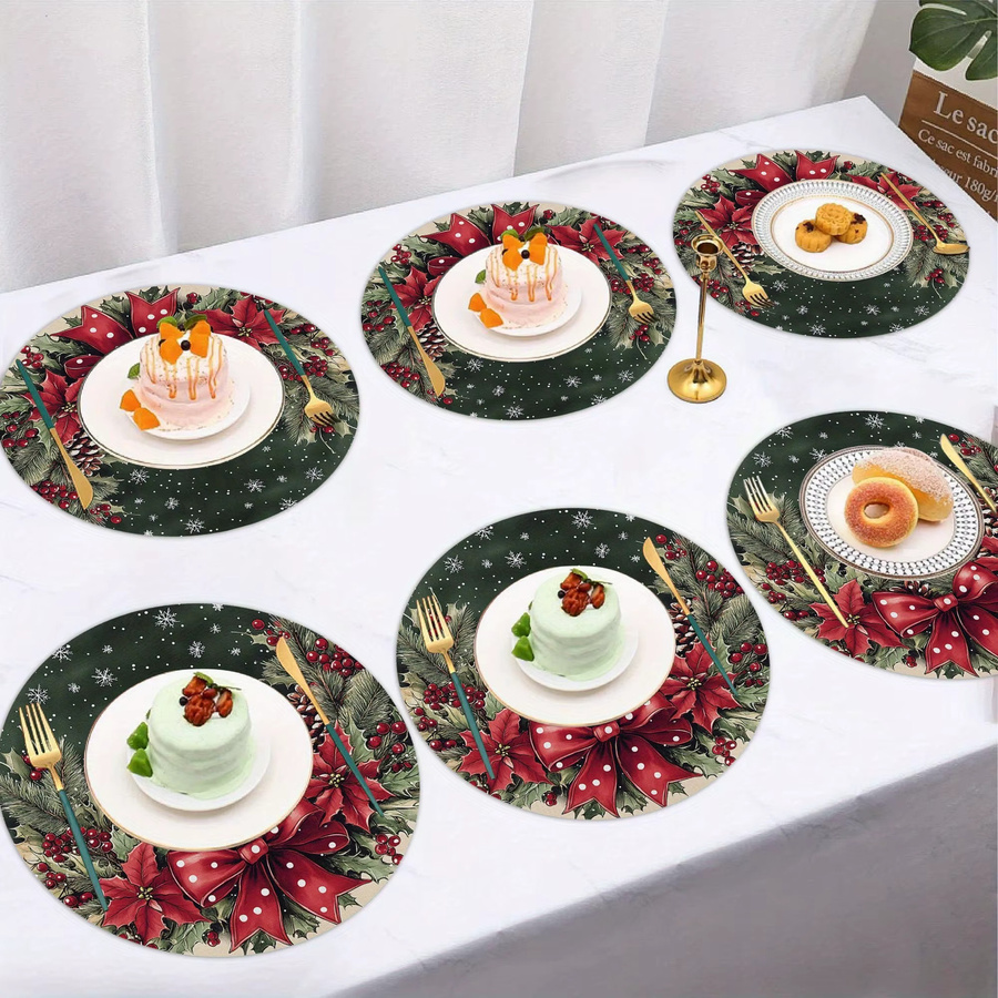 VIKAMA 6-teiliges Weihnachts-Tischset mit Holly-Blatt Design in Multicolor - Bild 2