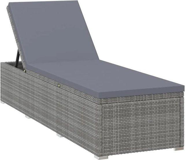 vidaXL Sonnenliege aus Poly Rattan mit Auflage in Grau, verstellbare Kopfstütze und Gestell aus pulverbeschichtetem Stahl, B/T/H: 195 x 60 x 31 cm - Bild 1