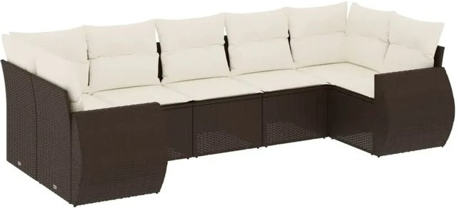 vidaXL 7-tlg. Garten-Sofagarnitur aus Polyrattan in Braun mit UV-beständigen Kissen und pulverbeschichtetem Stahlgestell - Bild 1