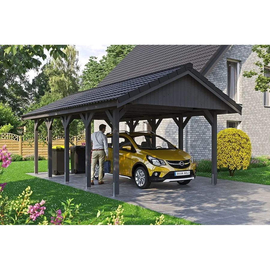 Skan Holz Carport Wallgau Satteldach aus Nadelholz in Grau, B: 430 cm, T: 750 cm, H: 326 cm - Bild 2