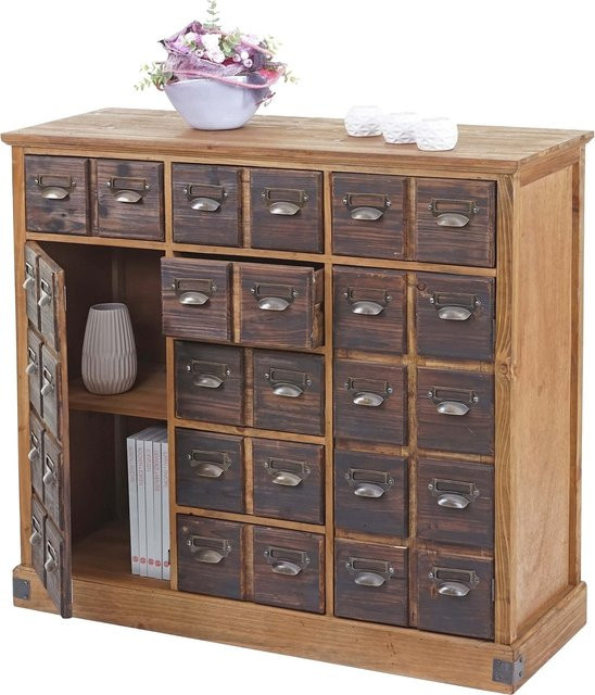 Apothekerkommode MCW-F33 aus massivem Tannenholz in Braun im Vintage-Design, B/T/H: 90 x 35 x 100 cm - Bild 1