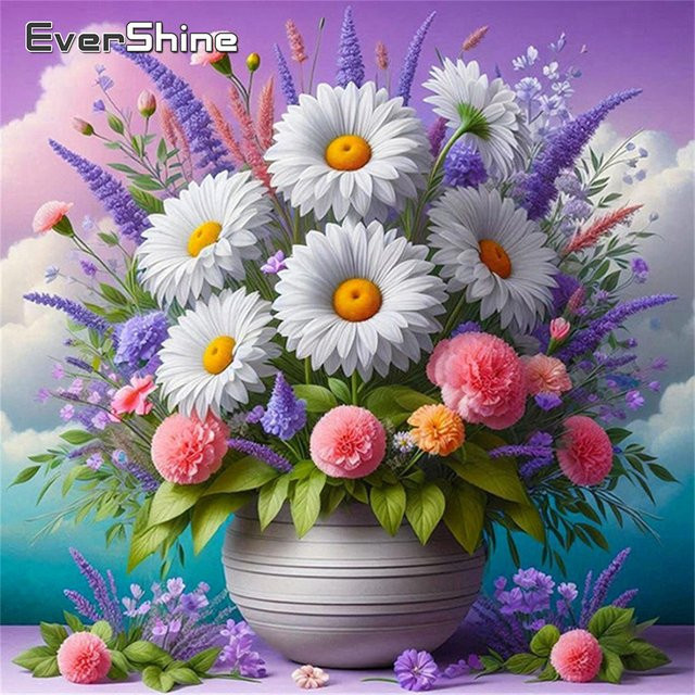 Evershine 5D Diamantmalerei Gänseblümchen DIY Kreuzstich Kit mit runden Steinen in Multicolour - Bild 1