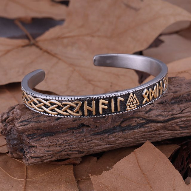 Nordic Vikings Edelstahl-Öffnungsarmreif, goldfarben, Herren - Bild 1