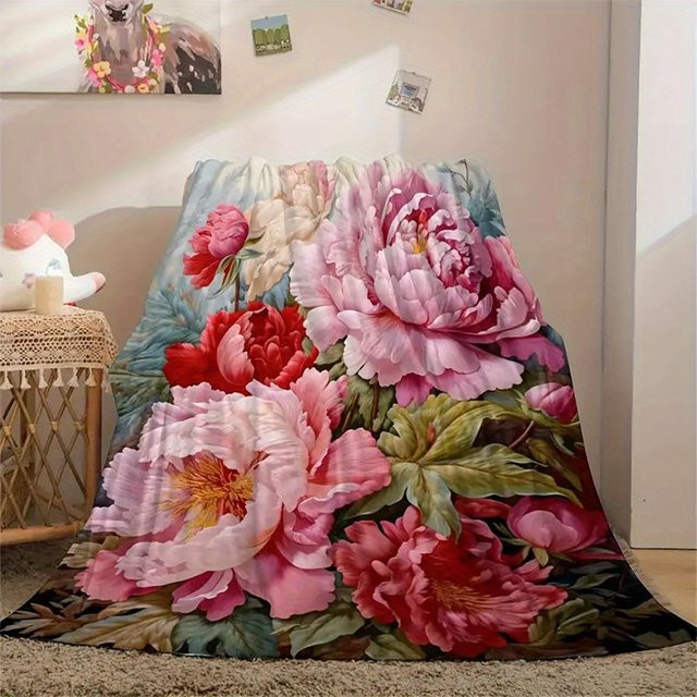 ZZN Überwurfdecke mit Vintage-Blumenmuster aus Fleece, Mehrfarbig, B/B: 200 x 150 cm - Bild 1