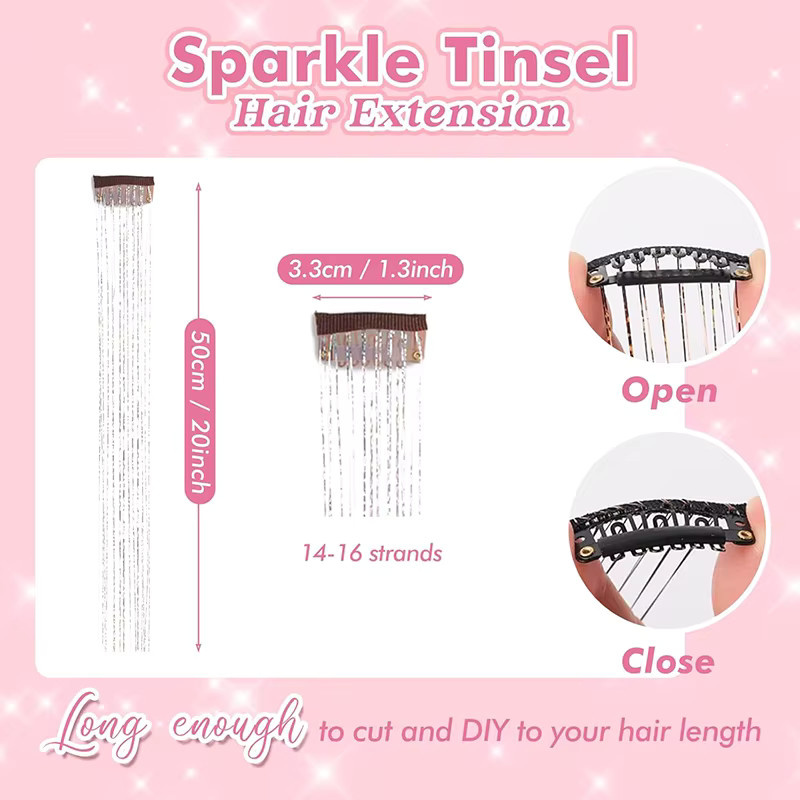 ISIGROSI Haarverlängerung Lametta-Clips, 12 Stück, glitzernd, synthetisch, Damen - Bild 2