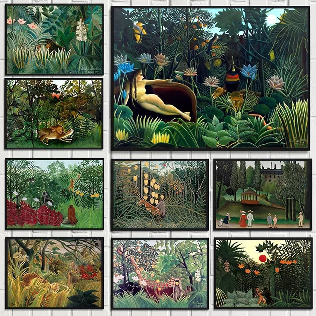Potdemiel Vintage Henri Rousseau Tropische Dschungeltiere und Botanik Leinwandmalerei, Mehrfarbig - Bild 1