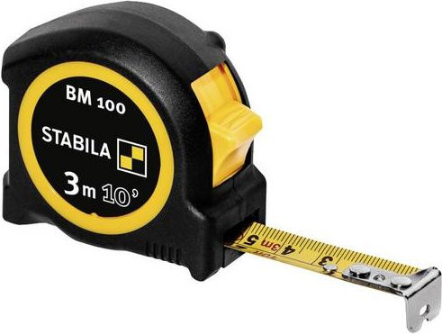 Stabila Taschenbandmaß BM 100 mit 3 m Länge und cm/inch-Skala in Gelb-Rot - Bild 1